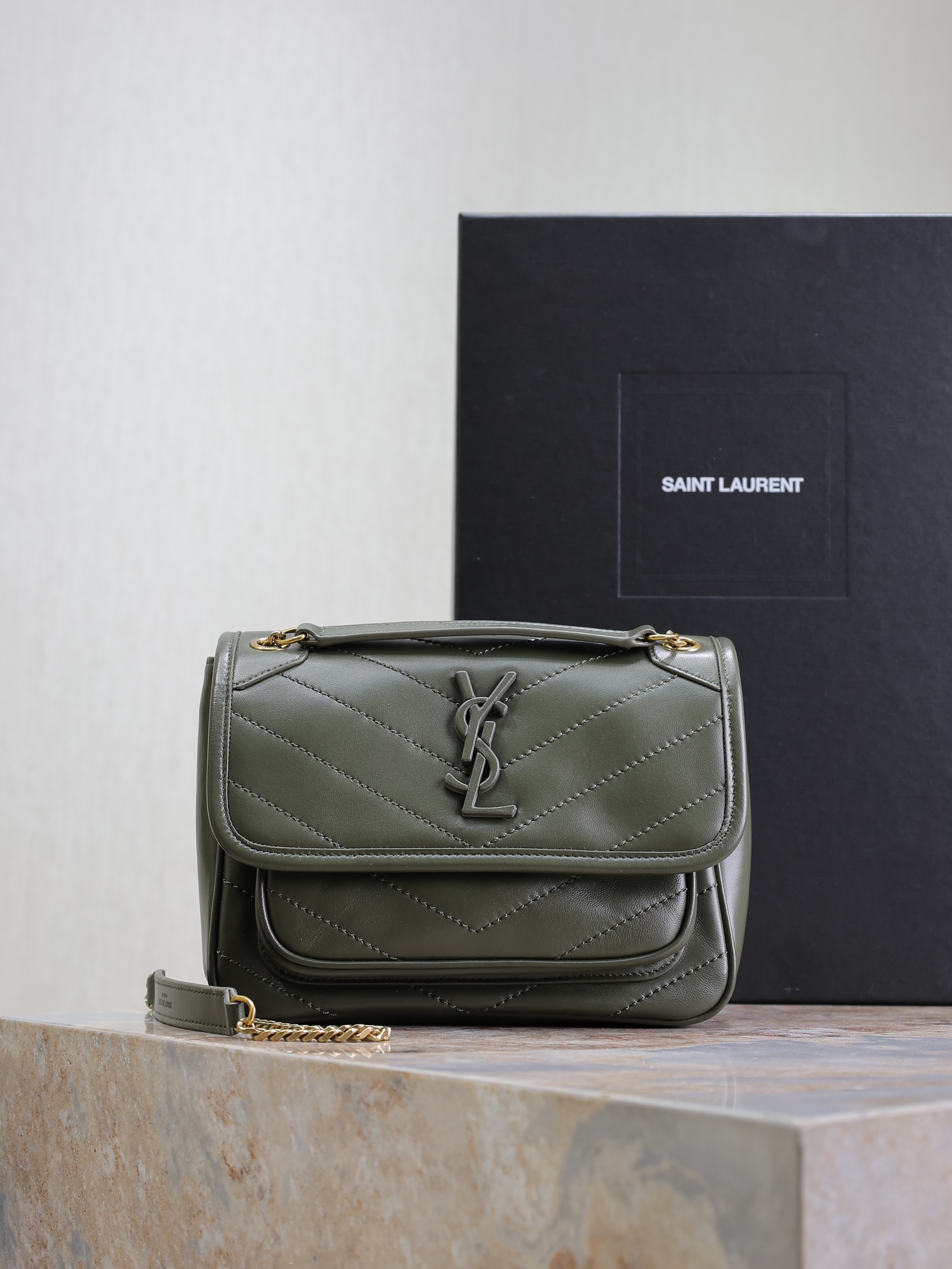 Saint Laurent Green Chevron Leather