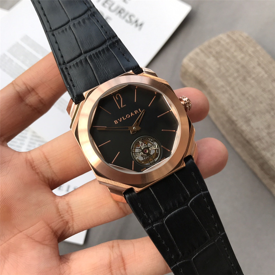 Bulgari Octo Roma Tourbillon - Rose Gold Black Leather - Image 4