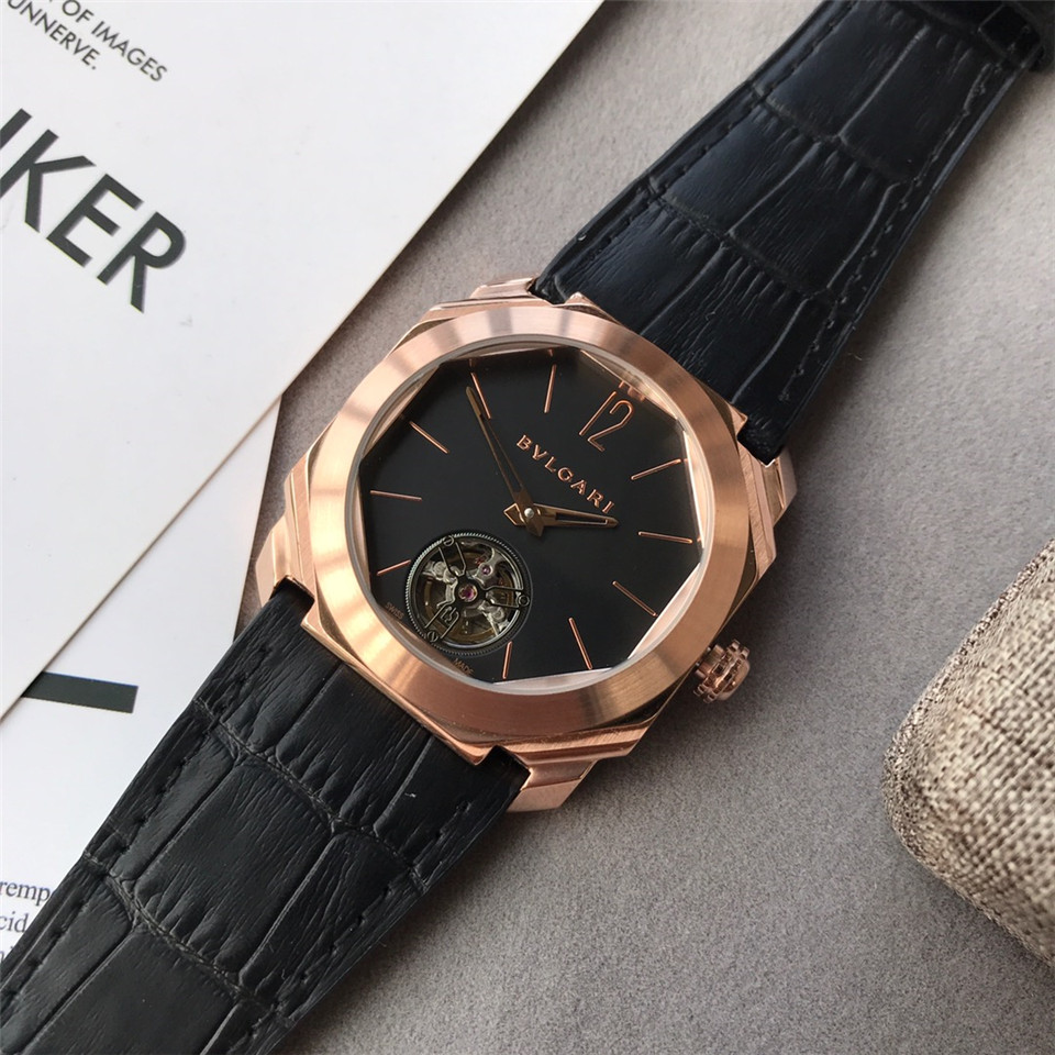Bulgari Octo Roma Tourbillon - Rose Gold Black Leather - Image 3