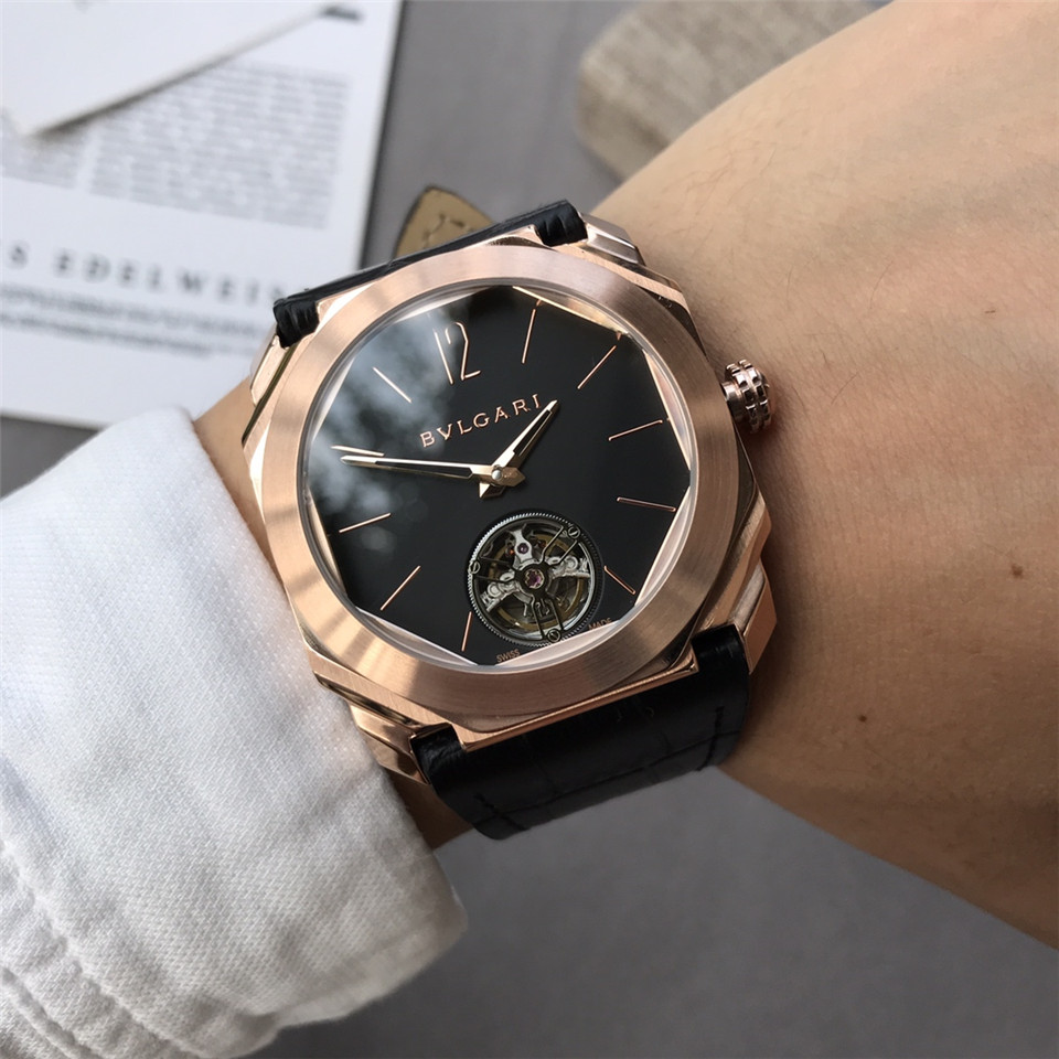 Bulgari Octo Roma Tourbillon - Rose Gold Black Leather - Image 2
