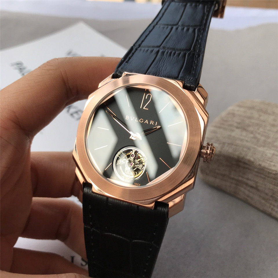 Bulgari Octo Roma Tourbillon - Rose Gold Black Leather - Image 5