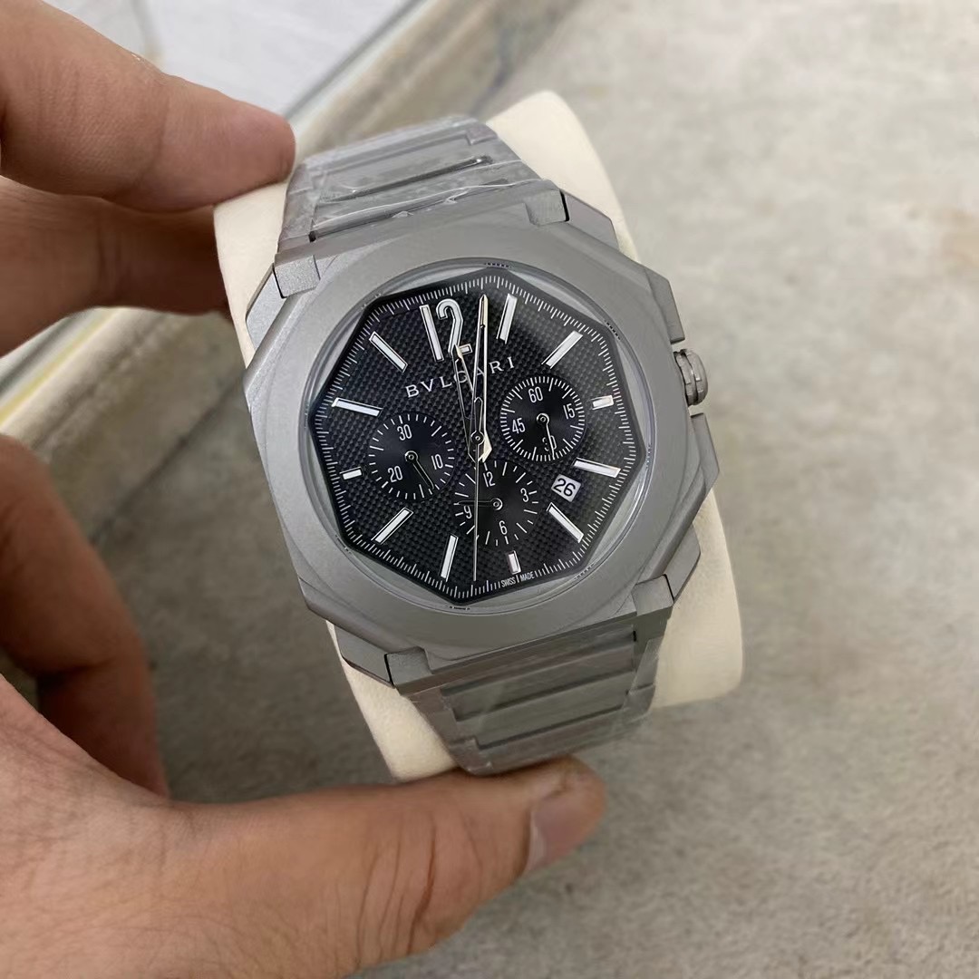 Bvlgari Octo Chronograph Grey - Black Dial Steel Watch