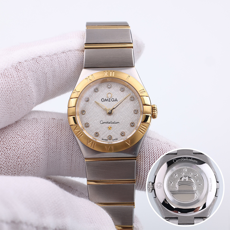 Omega Constellation 24mm Quartz Half Gold Diamond Mother of Pearl Dial Watch