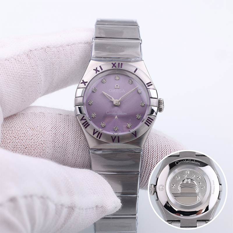 OMEGA Constellation Quartz 28mm, Steel Case, Purple Dial with Diamonds