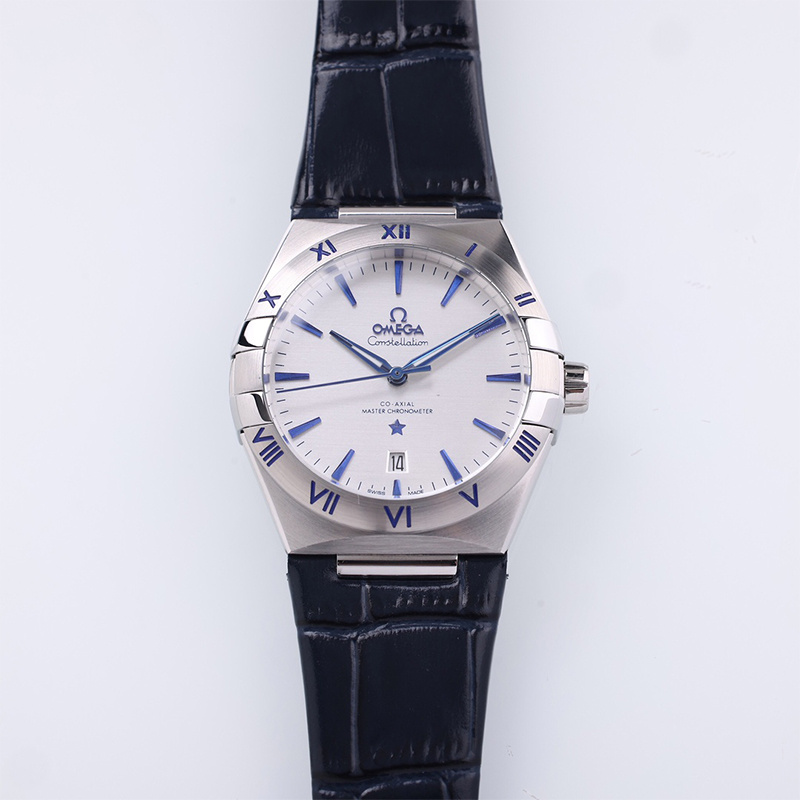 Omega Constellation steel case ash grey dial blue dial watch