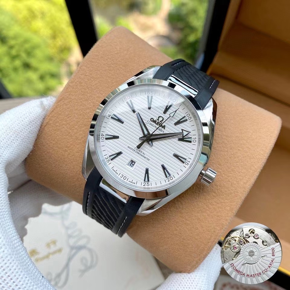 Omega Seamaster Aqua Terra Mens Watch Stainless Automatic 41mm White- leather strap