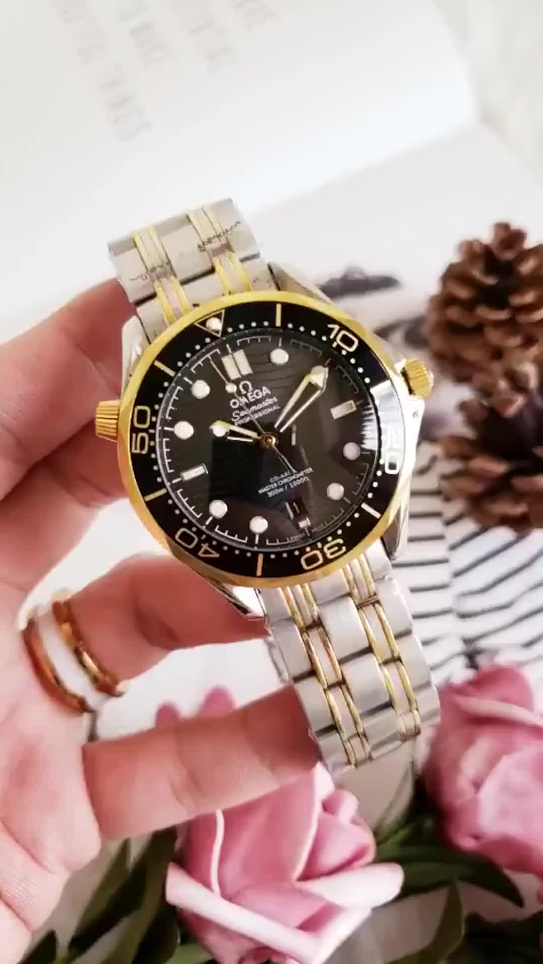 Omega Seamaster Diver 300M Two Tone Yellow Gold Black Dial