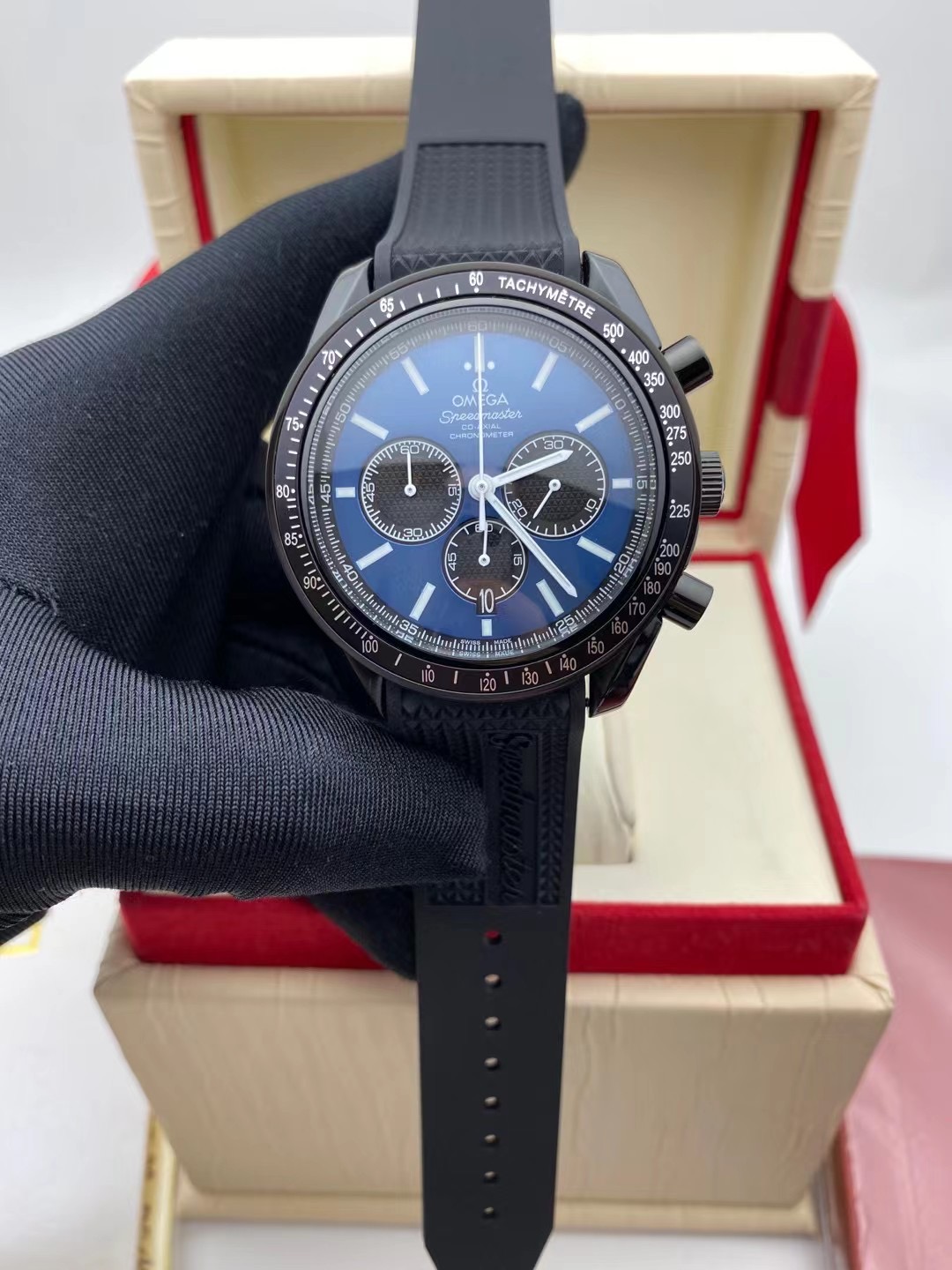 Omega Speedmaster Racing Co-Axial Chronometer Blue Dial -leather strap