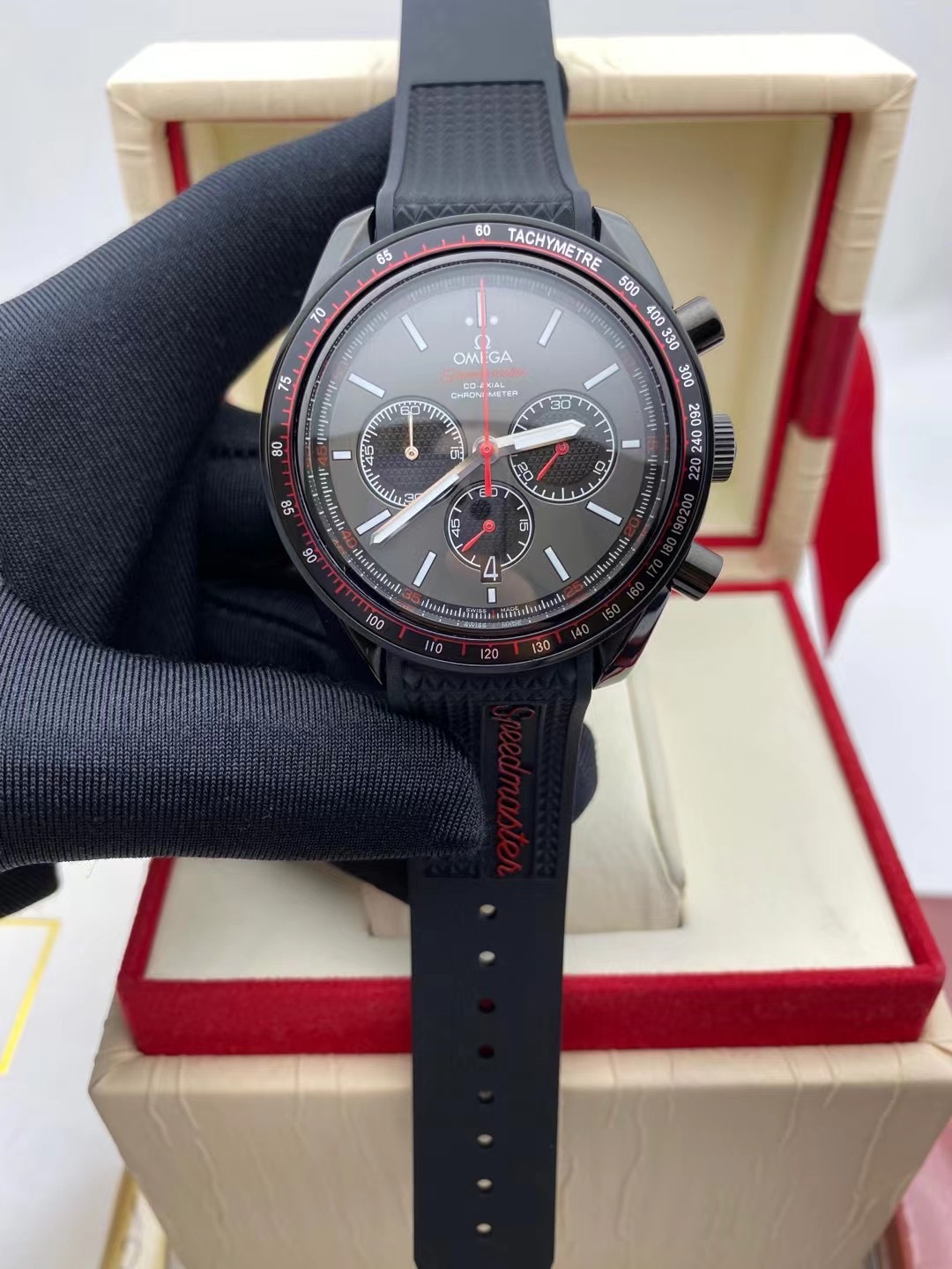 Omega Speedmaster Racing Co-Axial Chronometer Grey Dial -leather strap