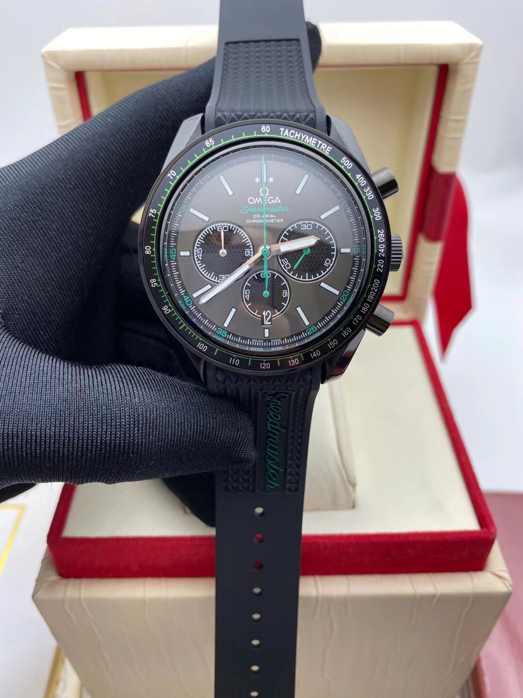 Omega Speedmaster Racing Co-Axial Chronometer Grey Dial -leather strap