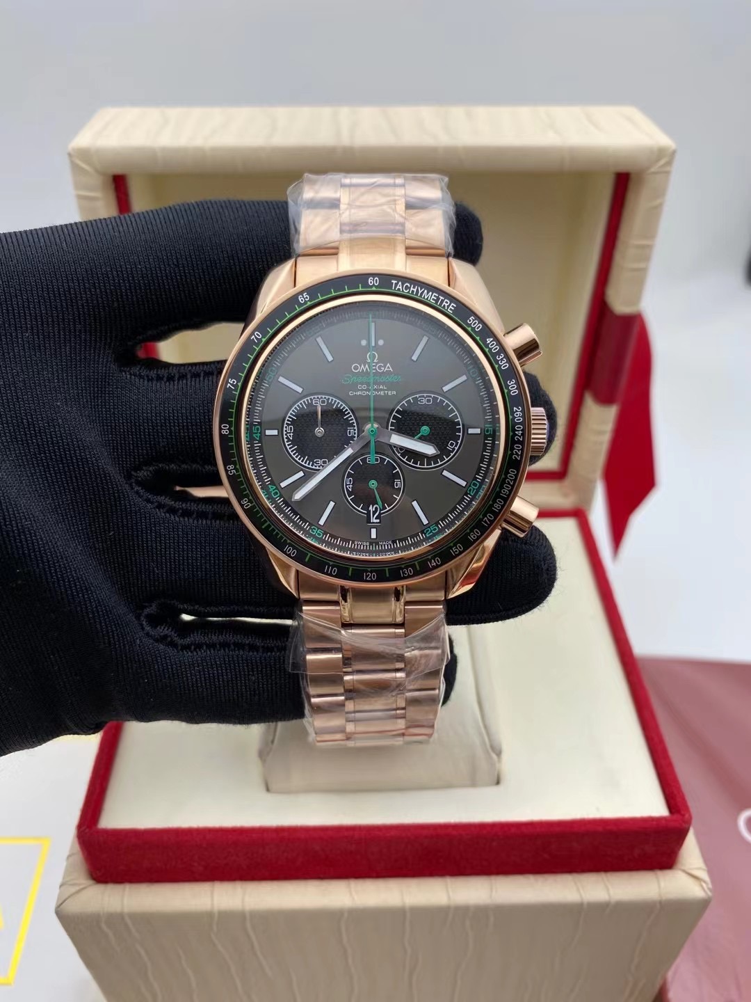 Omega Speedmaster Racing Co-Axial Chronometer Grey Dial Rose Gold Case