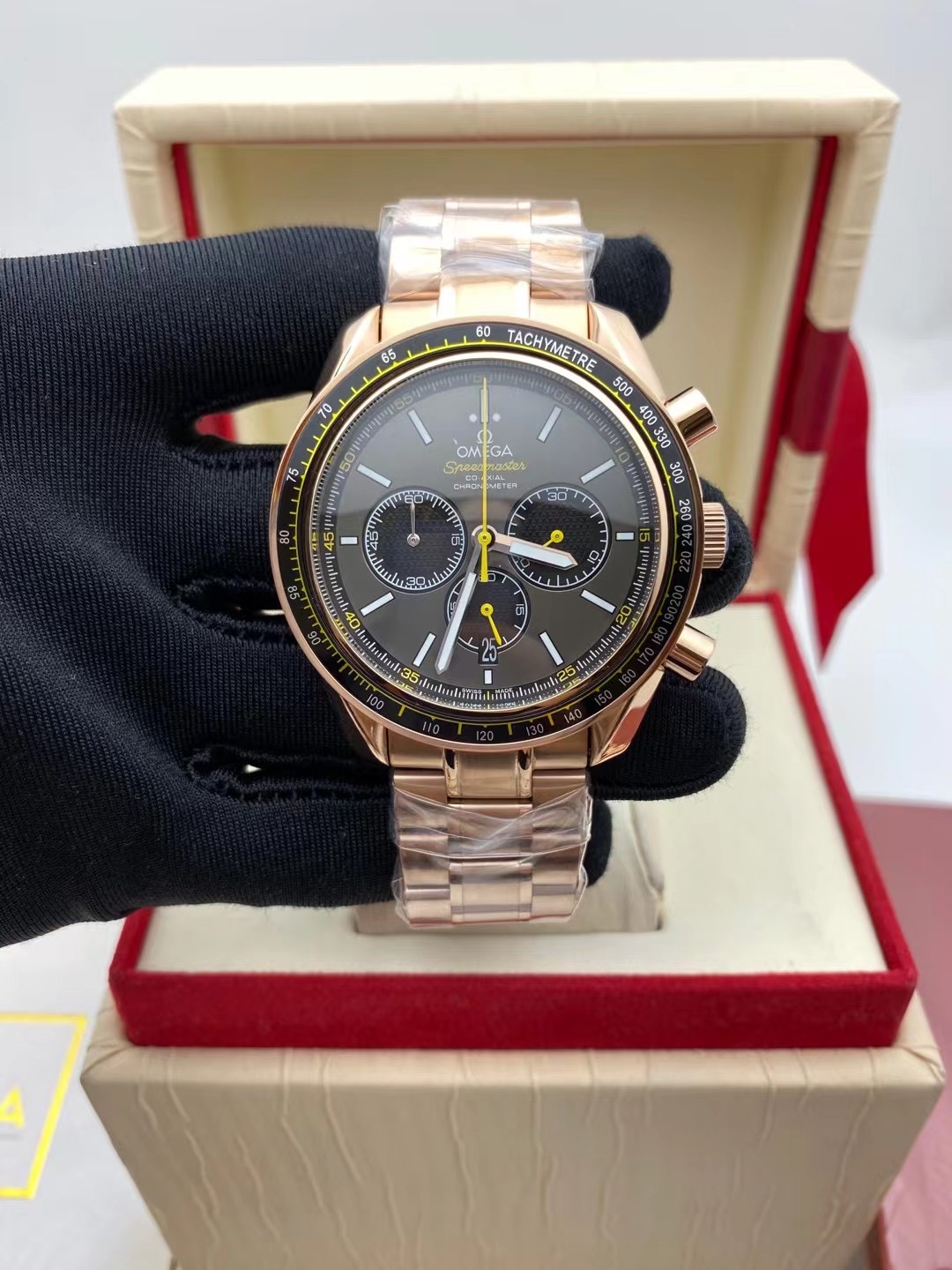 Omega Speedmaster Racing Co-Axial Chronometer Grey Dial Rose Gold Case
