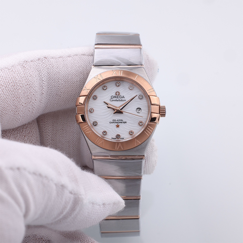 Omega Stainless Steel 18K Red Gold Diamond Mother of Pearl 27mm Constellation Automatic Watch