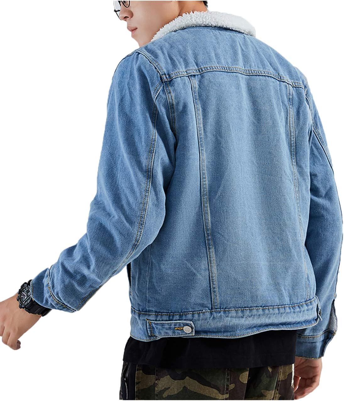 Omoone Men’s Lapel Sherpa Fleece Lined Thicken Denim Jean Trucker Jacket Coats
