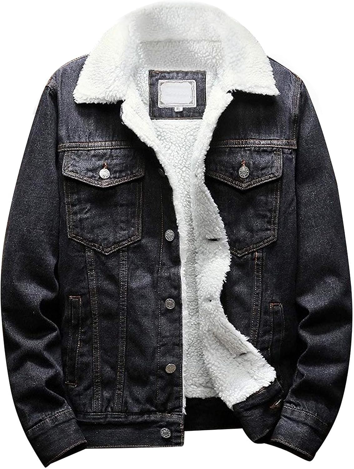 Omoone Men’s Lapel Sherpa Fleece Lined Thicken Denim Jean Trucker Jacket Coats