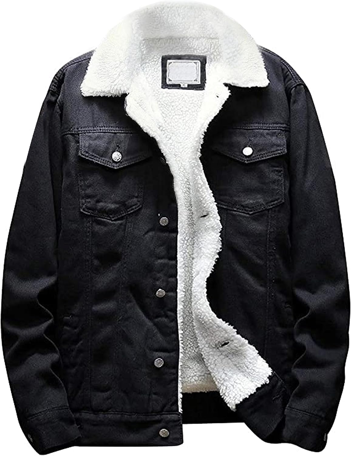 Omoone Men’s Lapel Sherpa Fleece Lined Thicken Denim Jean Trucker Jacket Coats