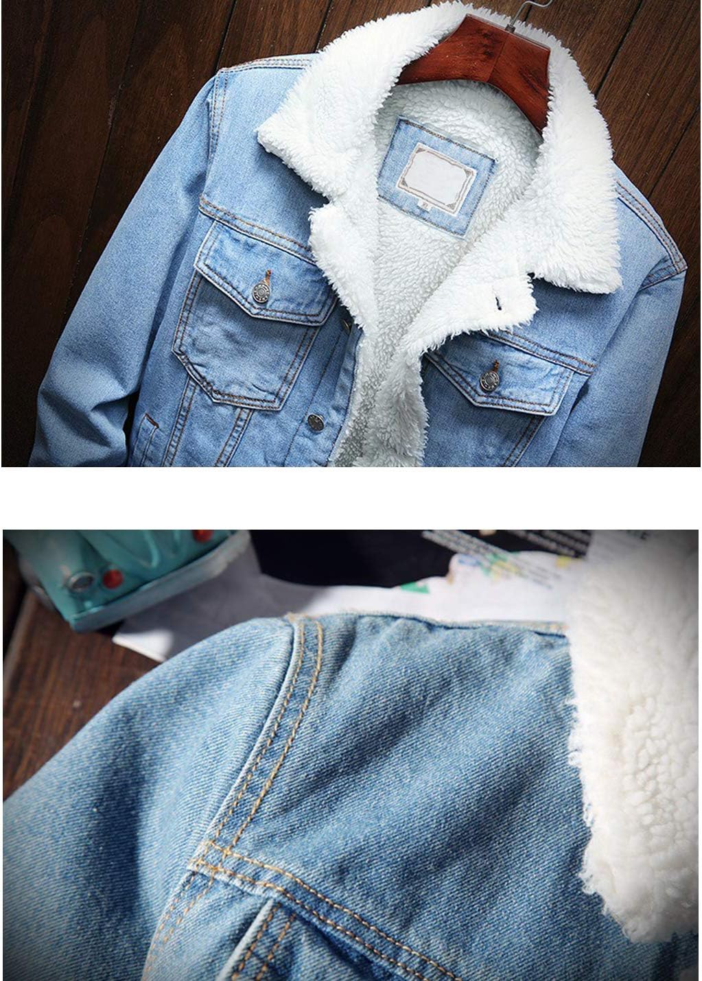 Omoone Men’s Lapel Sherpa Fleece Lined Thicken Denim Jean Trucker Jacket Coats