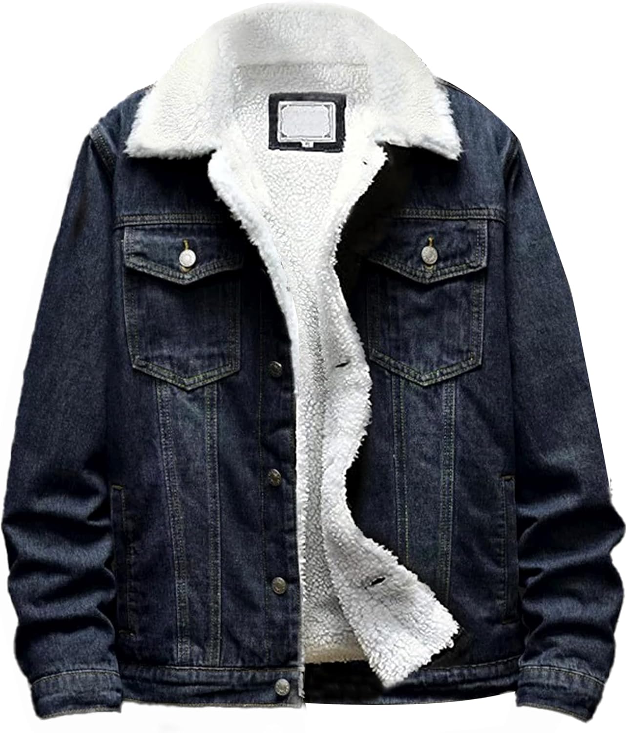 Omoone Men’s Lapel Sherpa Fleece Lined Thicken Denim Jean Trucker Jacket Coats