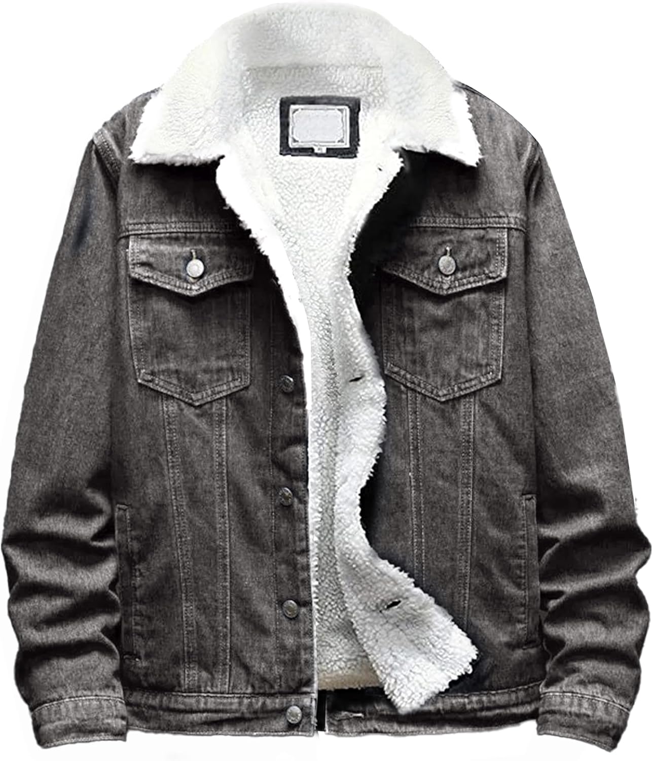 Omoone Men’s Lapel Sherpa Fleece Lined Thicken Denim Jean Trucker Jacket Coats