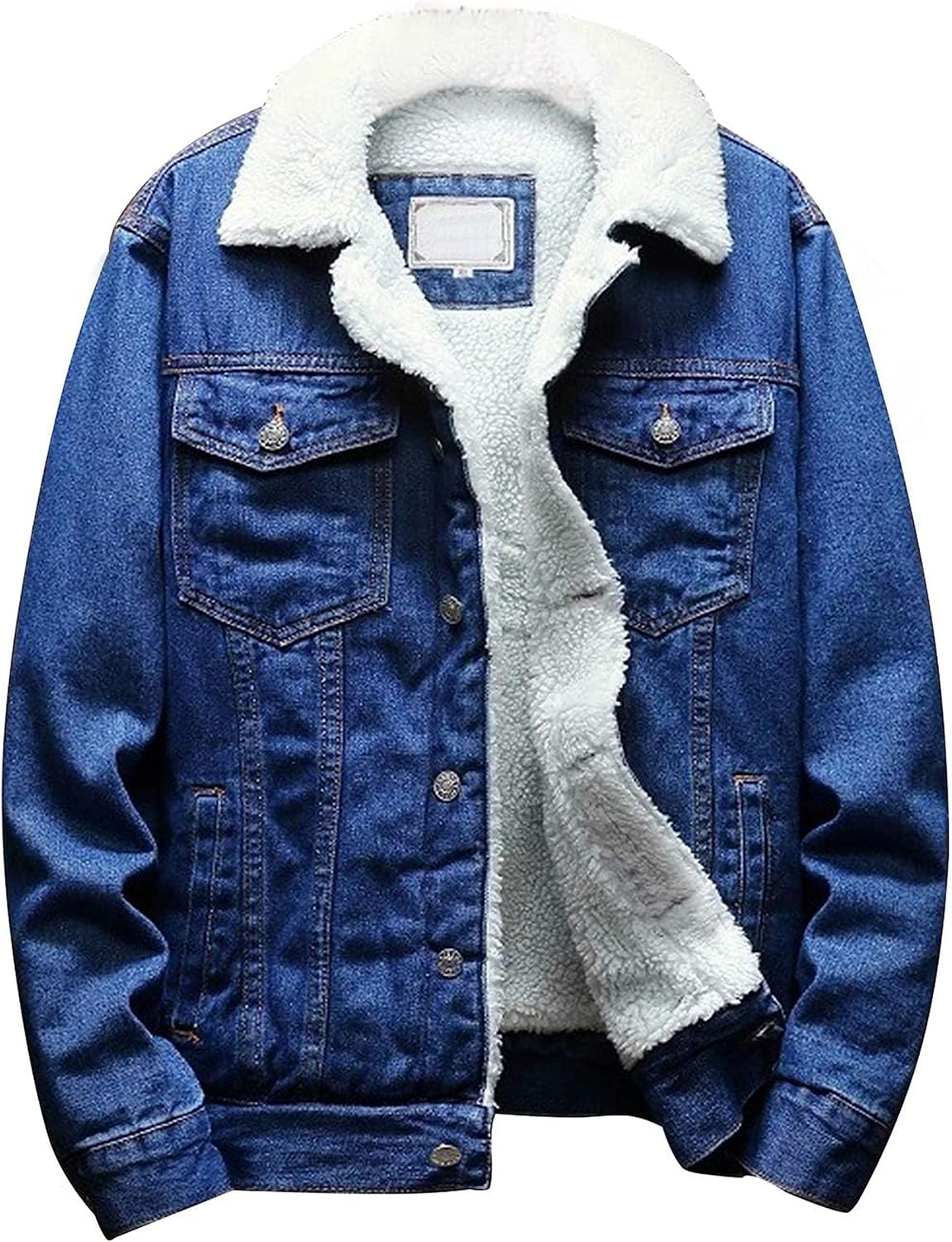 Omoone Men’s Lapel Sherpa Fleece Lined Thicken Denim Jean Trucker Jacket Coats