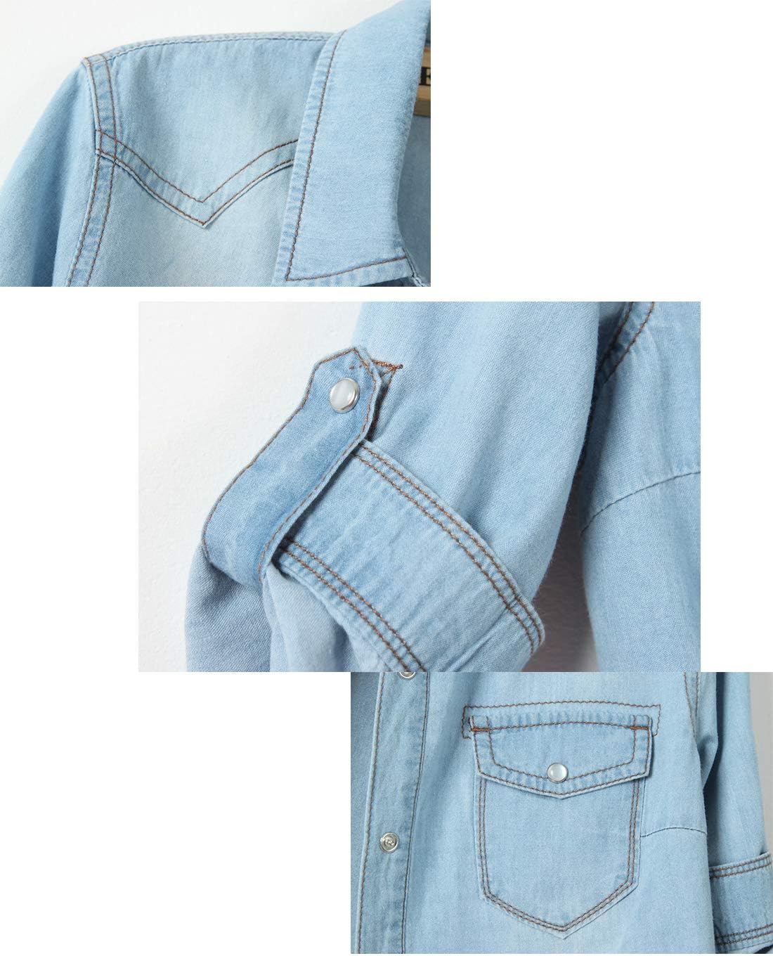 Omoone Women’s 3\/4 Sleeve Denim Crop Top Tie Knot Shirt Cardigan