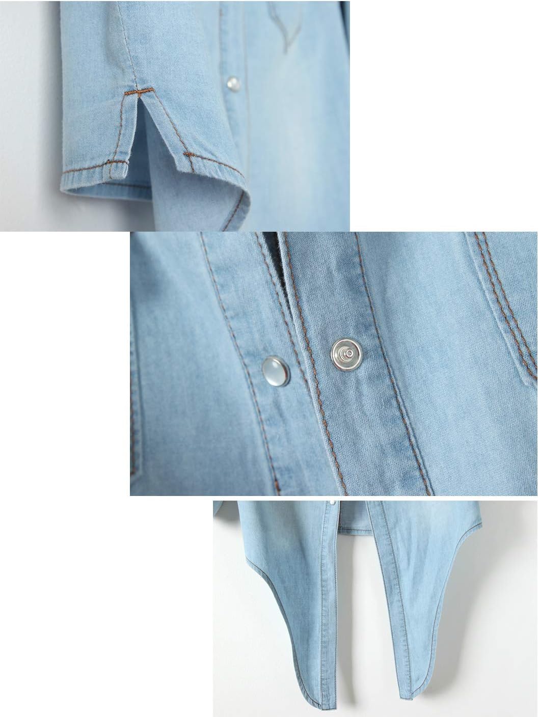 Omoone Women’s 3\/4 Sleeve Denim Crop Top Tie Knot Shirt Cardigan