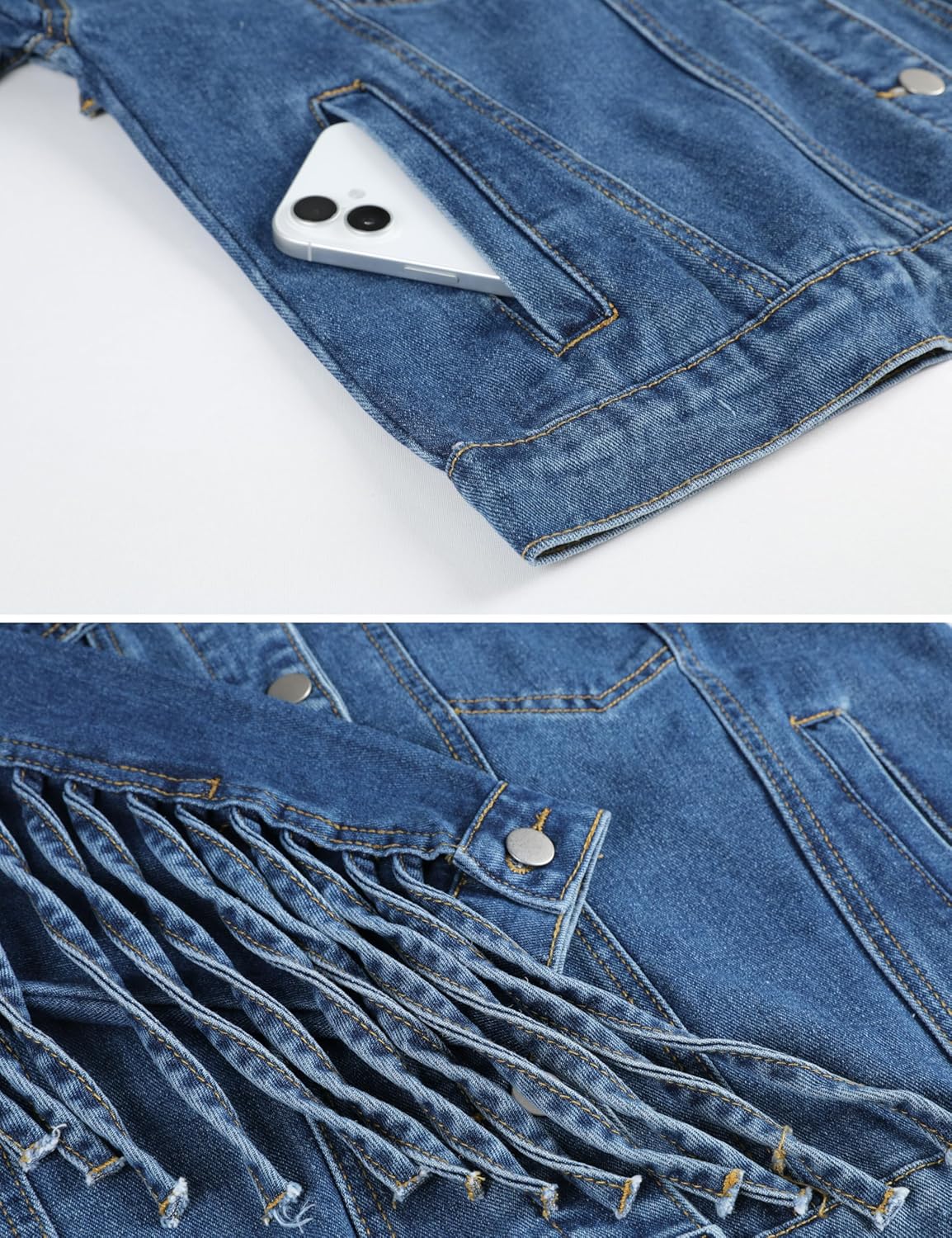 Omoone Women’s Oversized Denim Fringed Jacket Tassel Jean Jackets Fall Outfits 2025 with Pockets