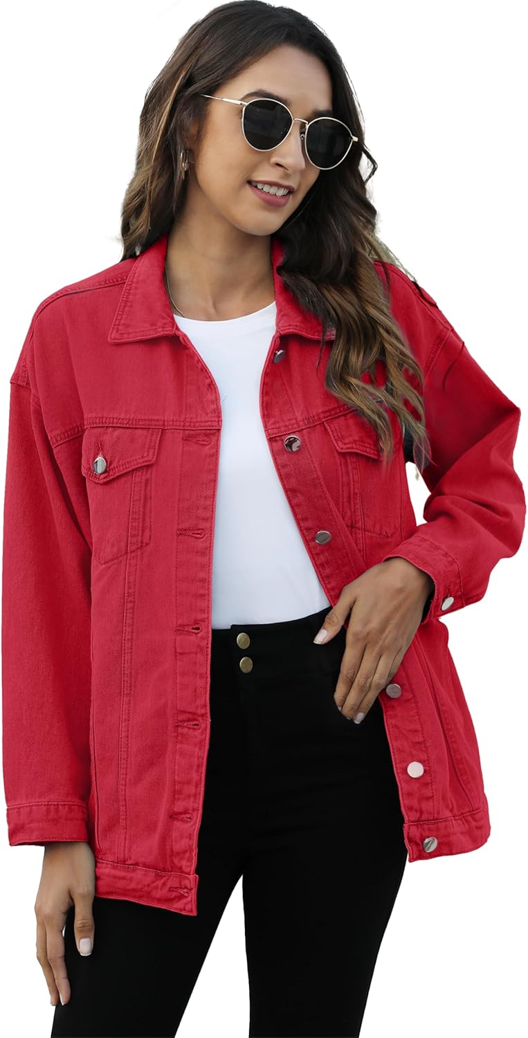 Omoone Women’s Oversized Mid Long Denim Jacket Jean Biker Coat