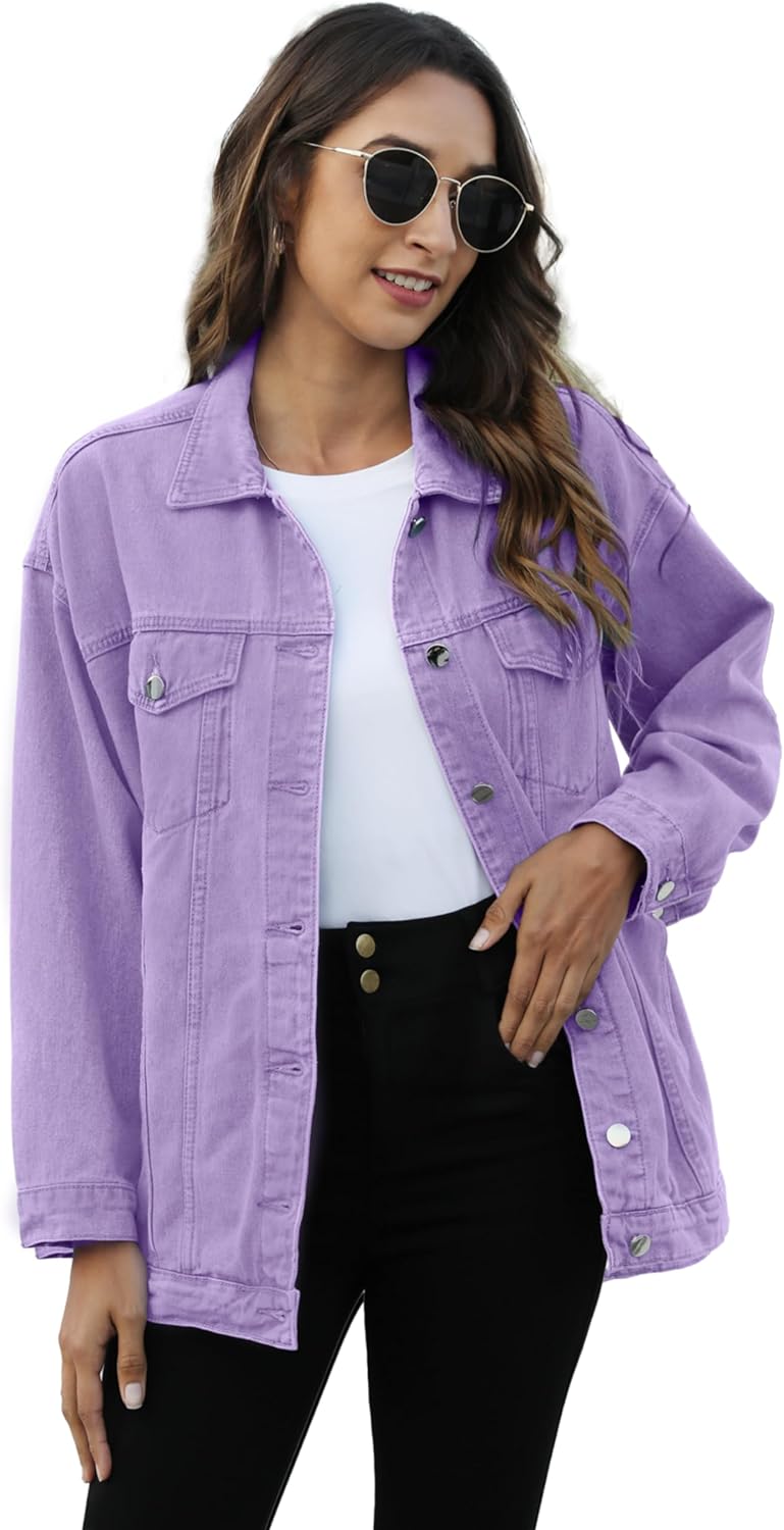 Omoone Women’s Oversized Mid Long Denim Jacket Jean Biker Coat