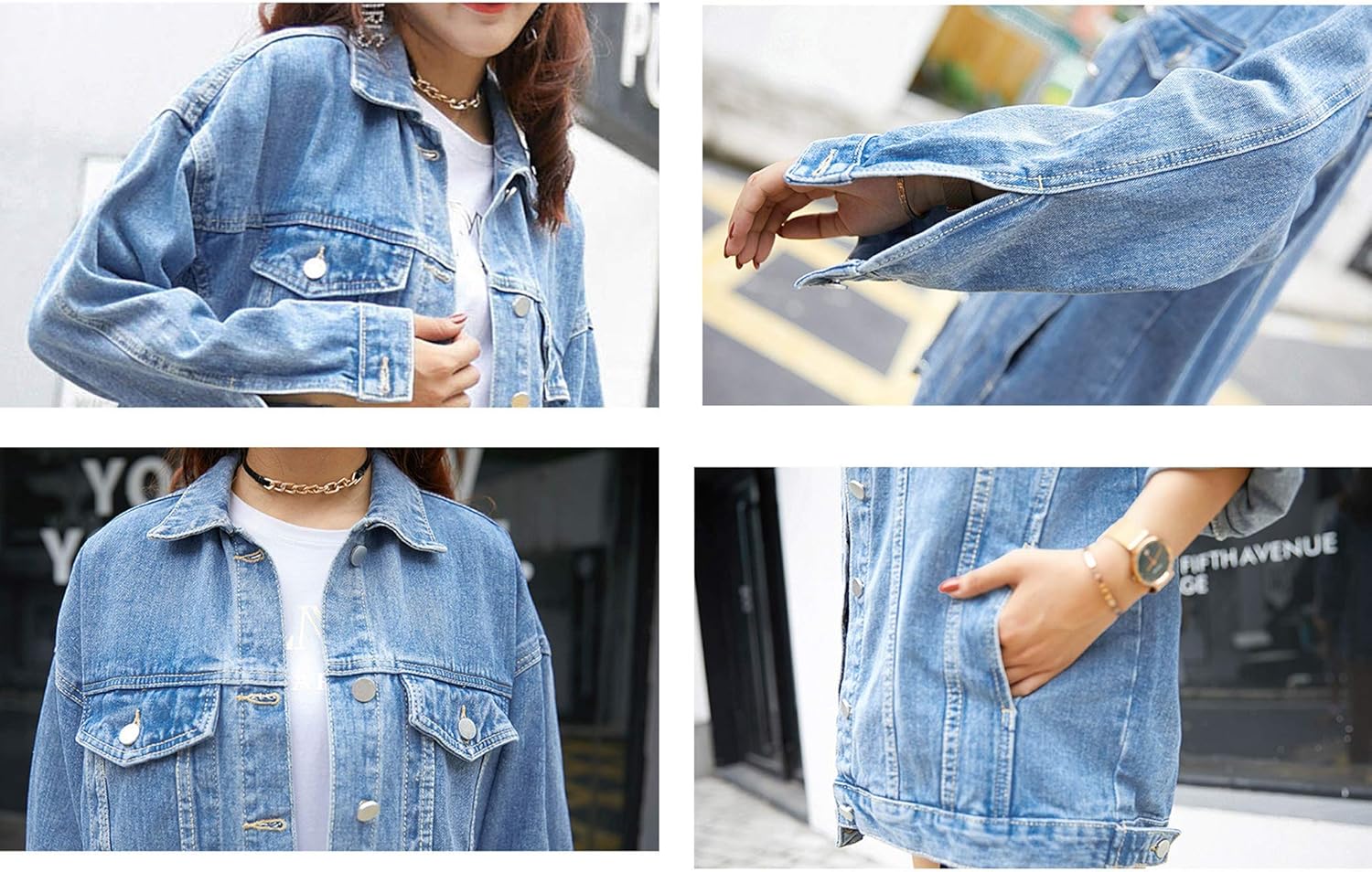 Omoone Women’s Oversized Mid Long Denim Jacket Jean Biker Coat