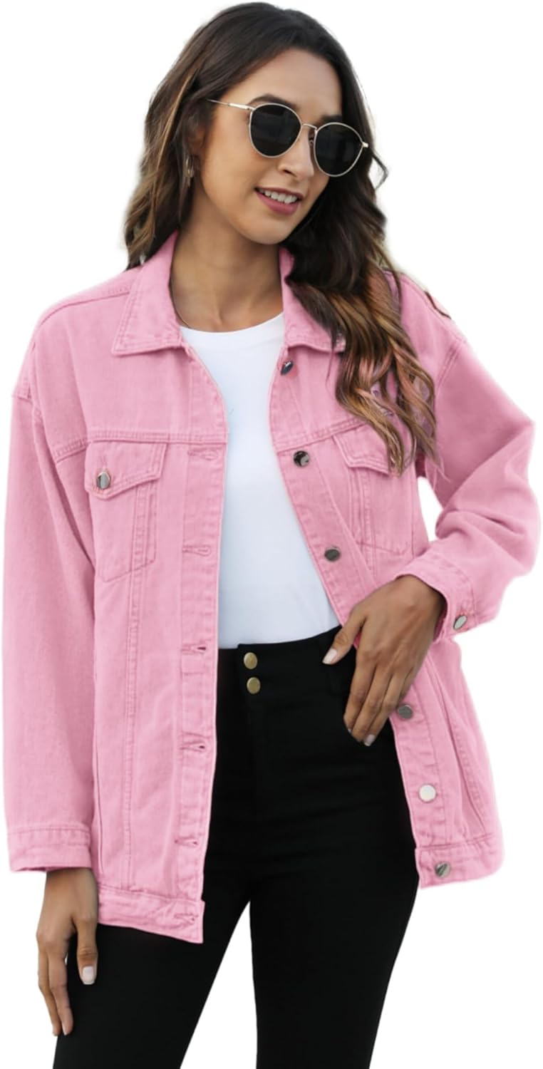 Omoone Women’s Oversized Mid Long Denim Jacket Jean Biker Coat