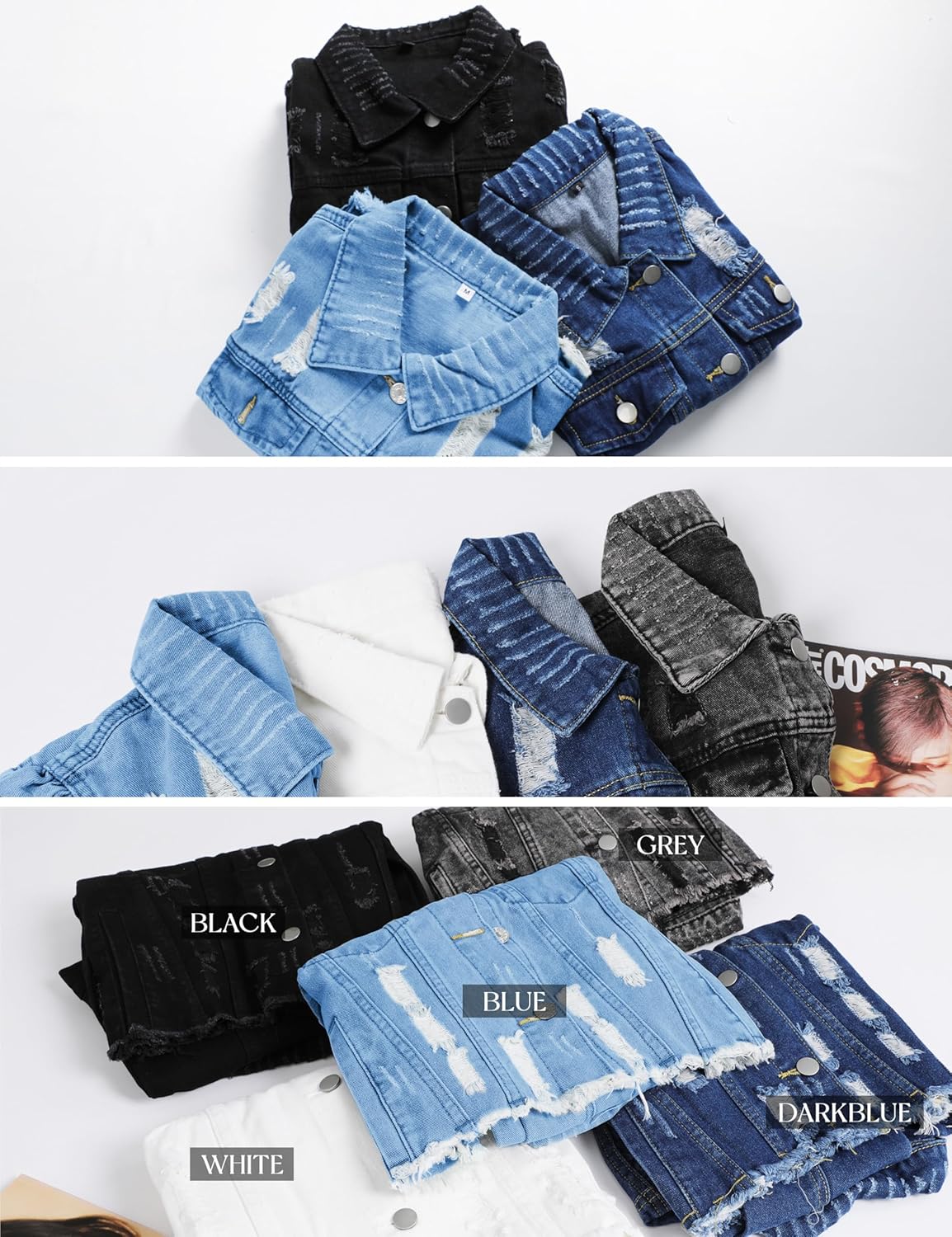 Omoone Women’s Ripped Puff Sleeve Denim Crop Top Long-Sleeve Cropped Jean Jacket