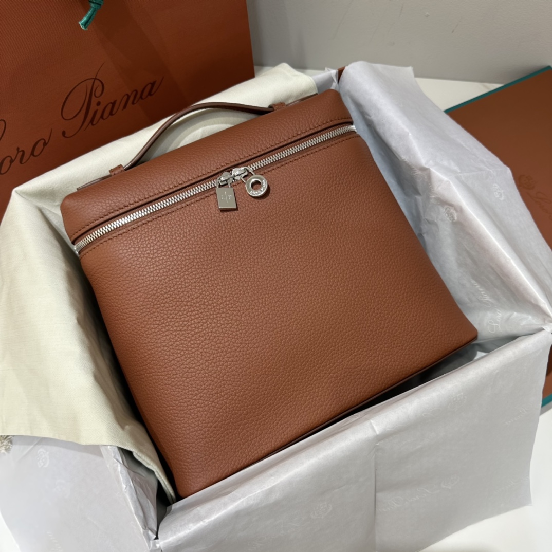 oro Piana Extra Pocket Backpack L23.5 bag brown Eucalyptus Silver ...