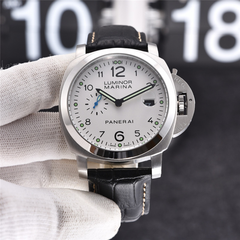 Panerai White Dial Leather Strap - Panerai Luminor Marina White Dial