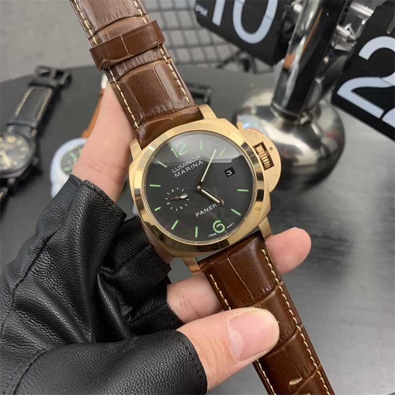 Panerai Gold Black Leather - Panerai Luminor Marina Gold - Black Dial - Image 8