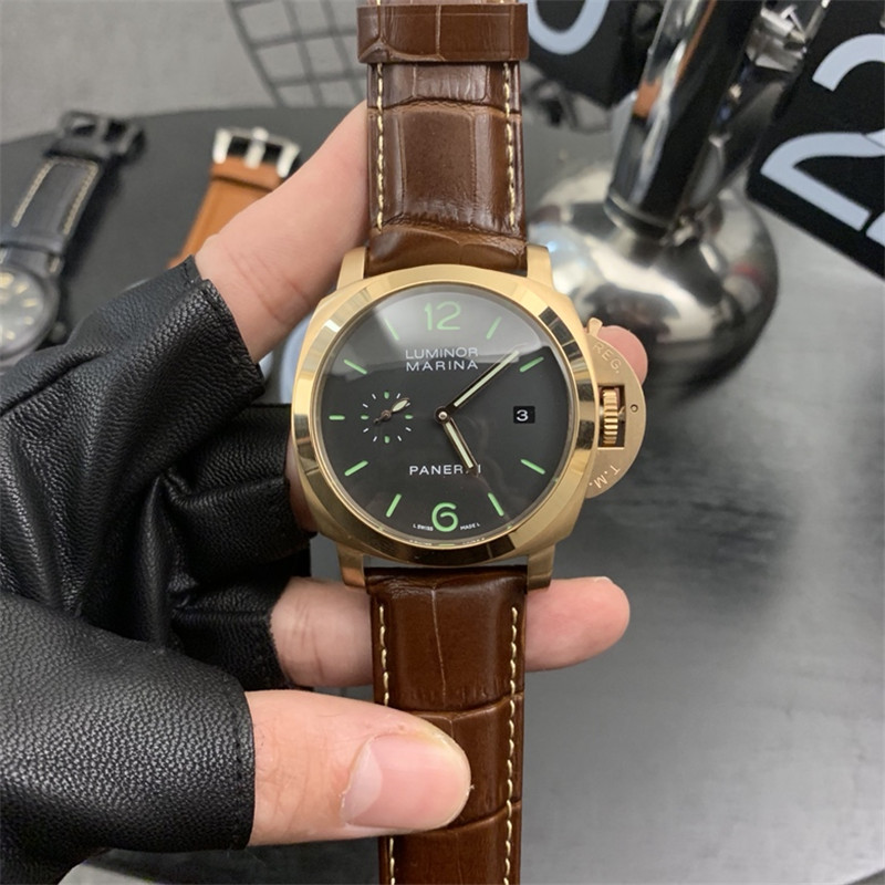 Panerai Gold Black Leather - Panerai Luminor Marina Gold - Black Dial - Image 9
