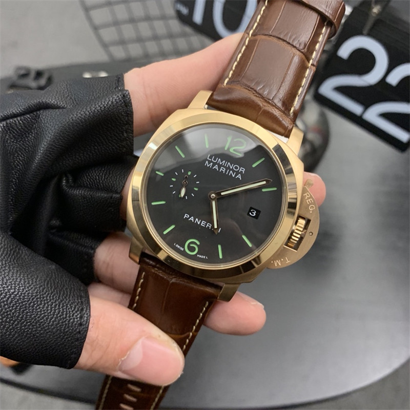 Panerai Gold Black Leather - Panerai Luminor Marina Gold - Black Dial - Image 7