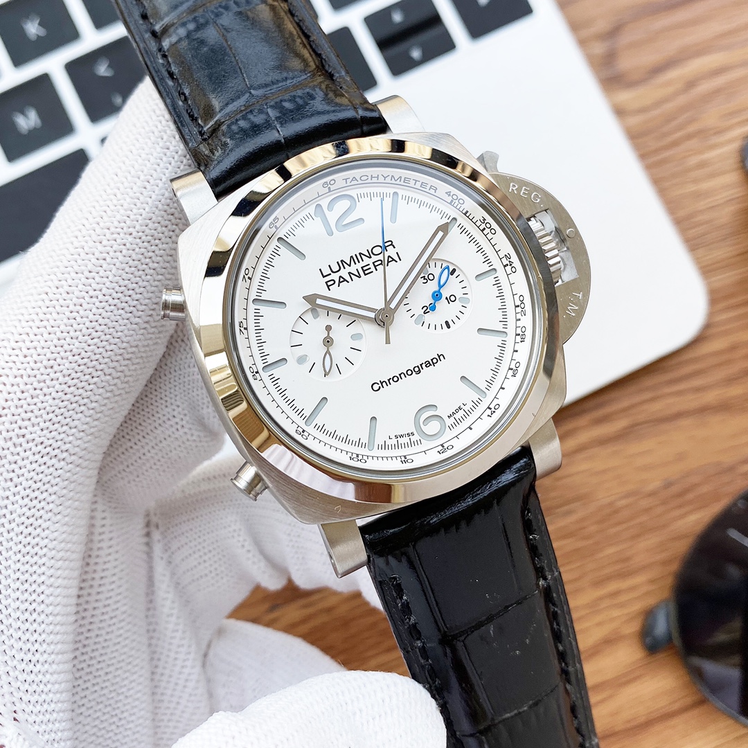 Panerai Luminor Chronograph White Dial - Black Leather - Image 2