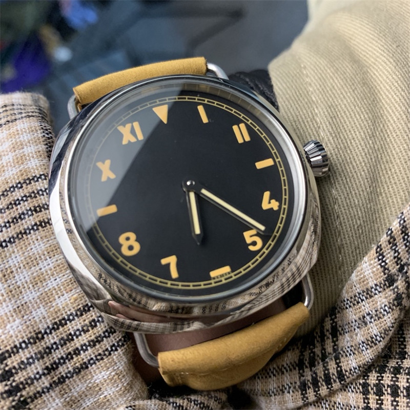 Vintage Style Black Dial Watch - Tan Suede Strap