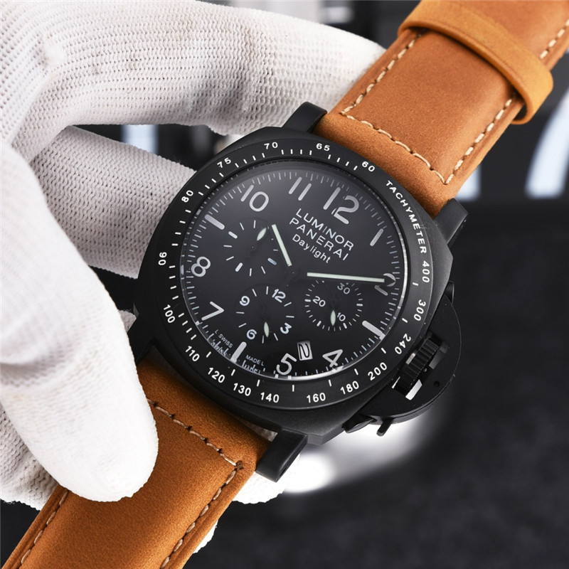 Panerai Black PVD Leather Chronograph - Panerai Luminor Black PVD Tan - Image 7