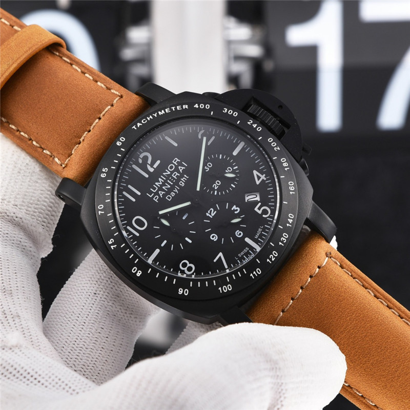 Panerai Black PVD Leather Chronograph - Panerai Luminor Black PVD Tan - Image 6