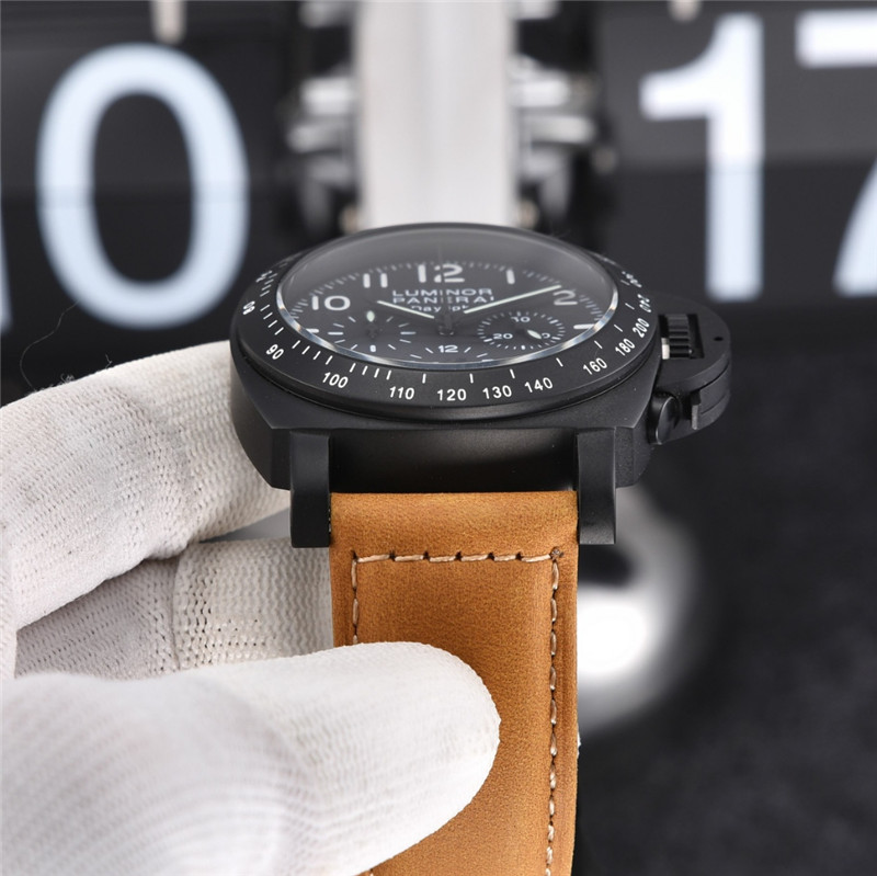Panerai Black PVD Leather Chronograph - Panerai Luminor Black PVD Tan - Image 3