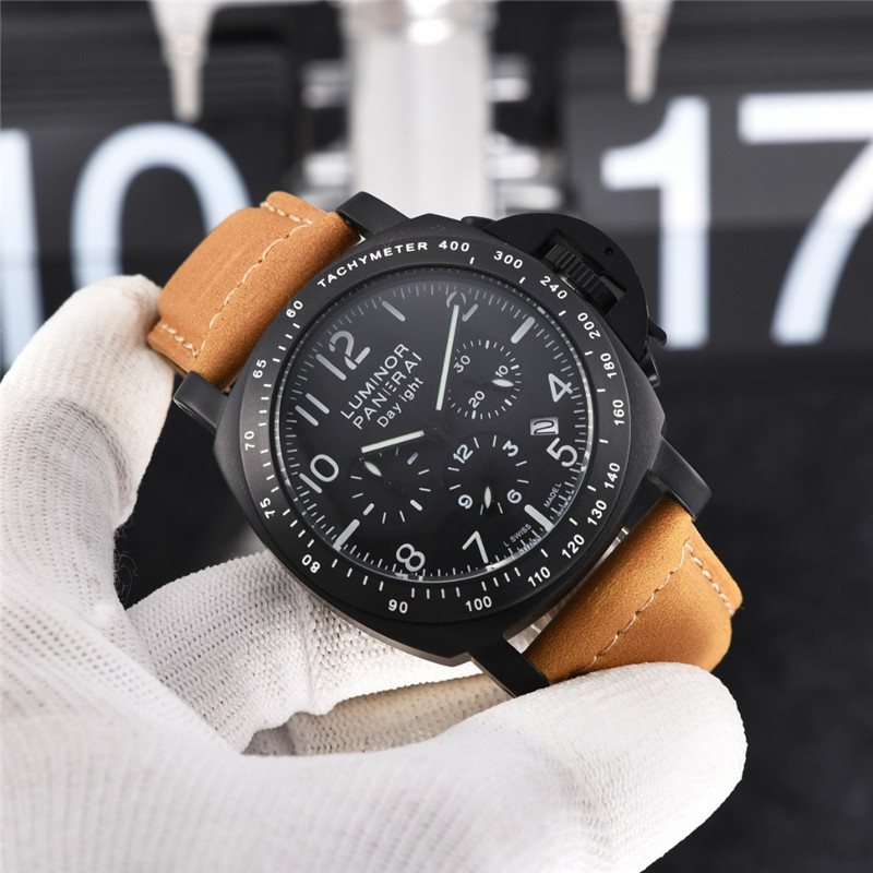 Panerai Black PVD Leather Chronograph - Panerai Luminor Black PVD Tan - Image 8