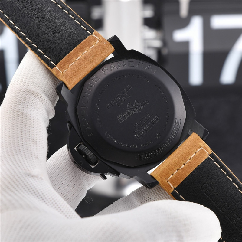 Panerai Black PVD Leather Chronograph - Panerai Luminor Black PVD Tan - Image 2