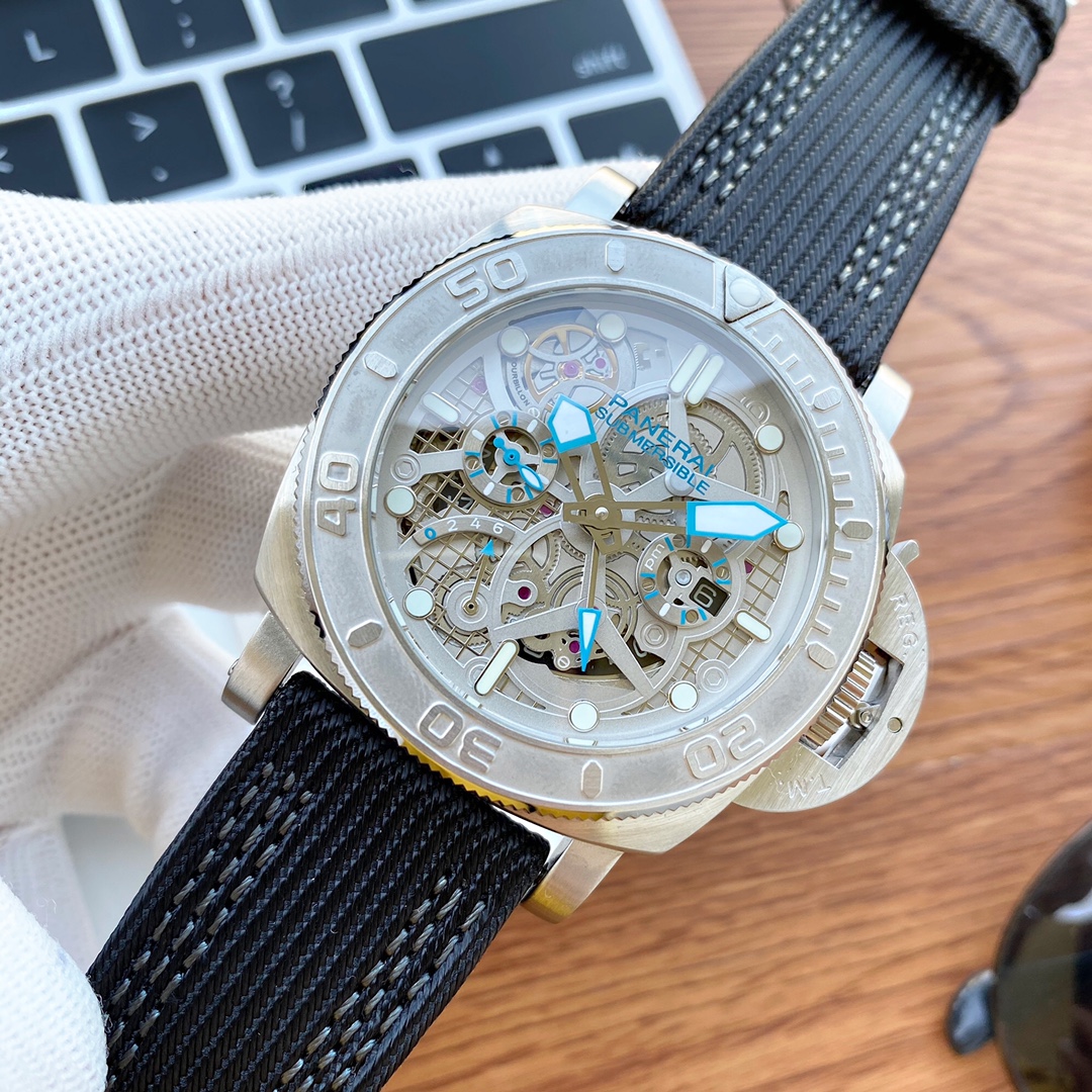 Panerai Submersible Ecopangaea Watch Skeleton Dial, Black Rubber Strap