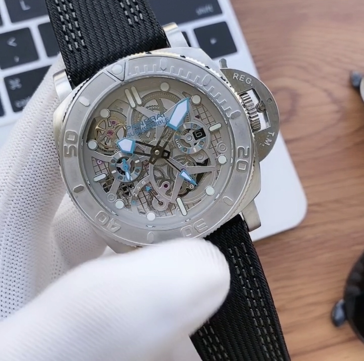 Panerai Submersible Ecopangaea Watch Skeleton Dial, Black Rubber Strap