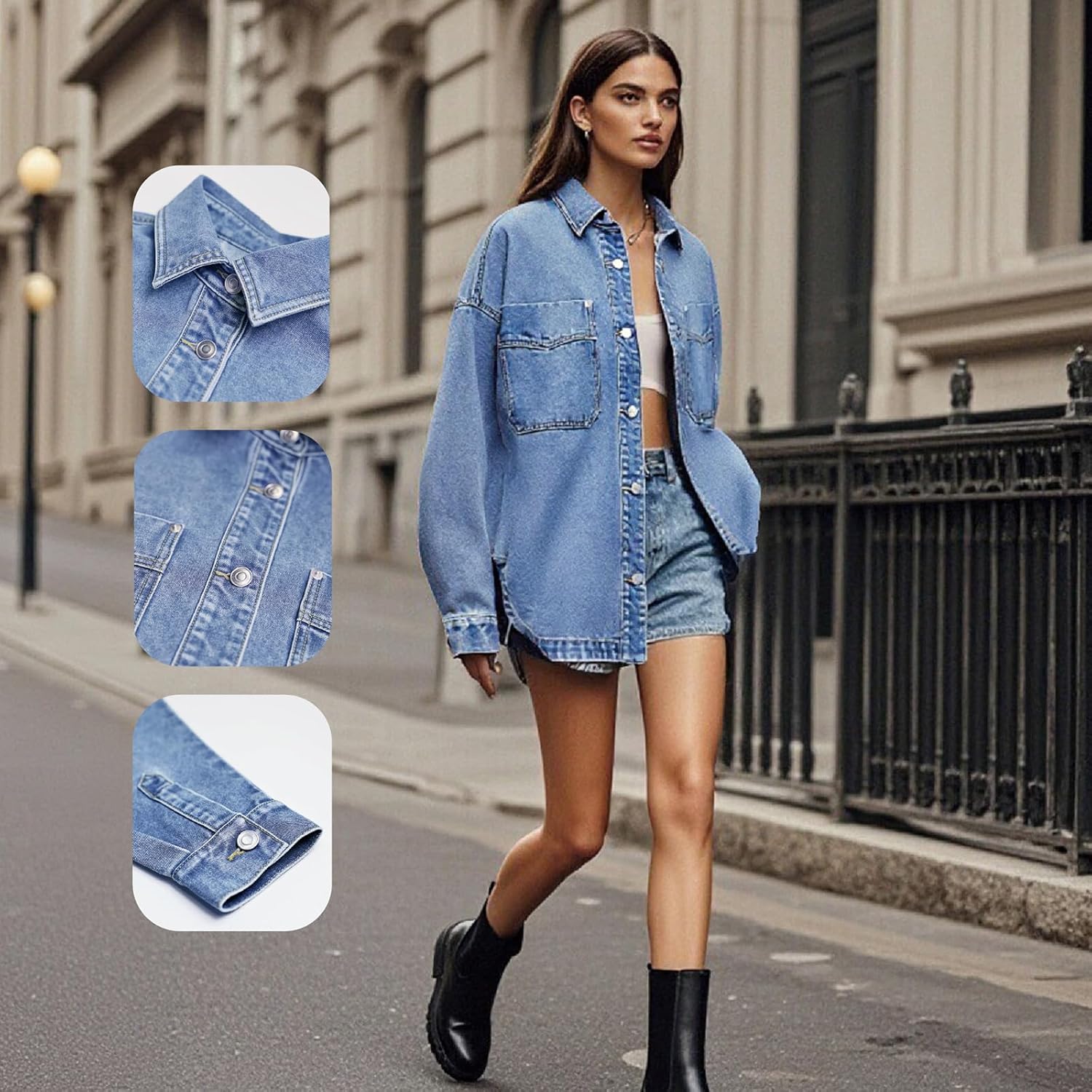 PAOLA RIBONI Womens Denim Jacket Wash Jean Jacket Coats With Pockets