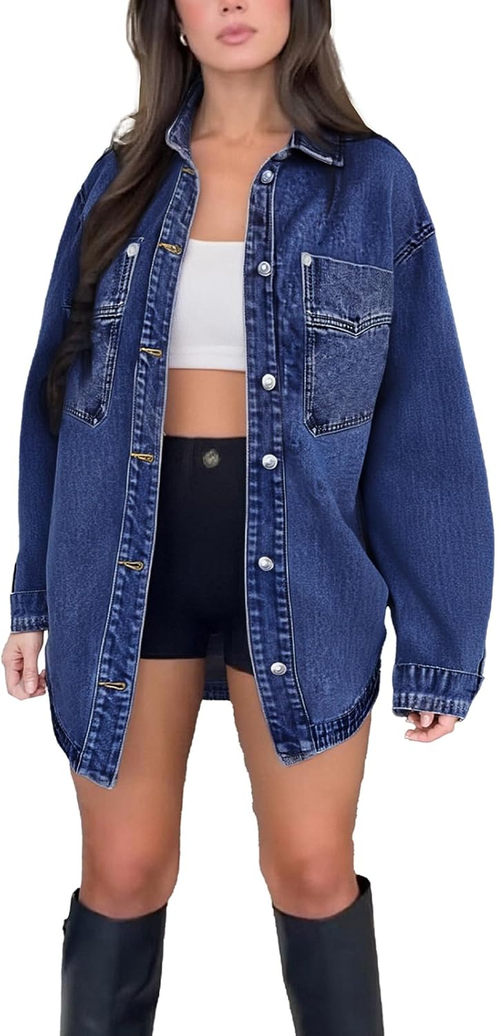 PAOLA RIBONI Womens Denim Jacket Wash Jean Jacket Coats With Pockets