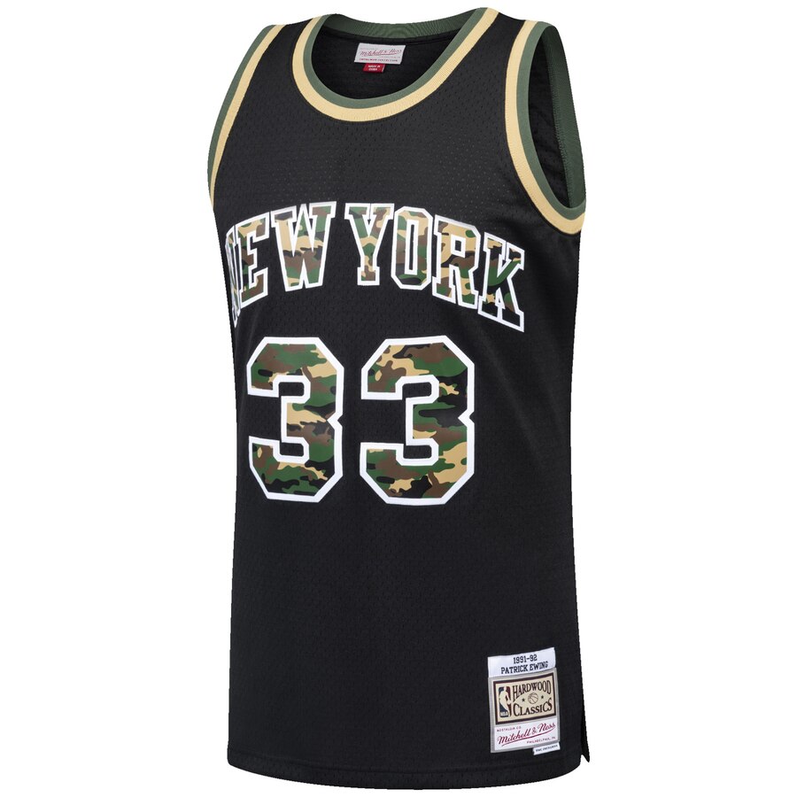 Patrick Ewing New York Knicks Mitchell & Ness Straight Fire Camo Swingman Jersey - Black