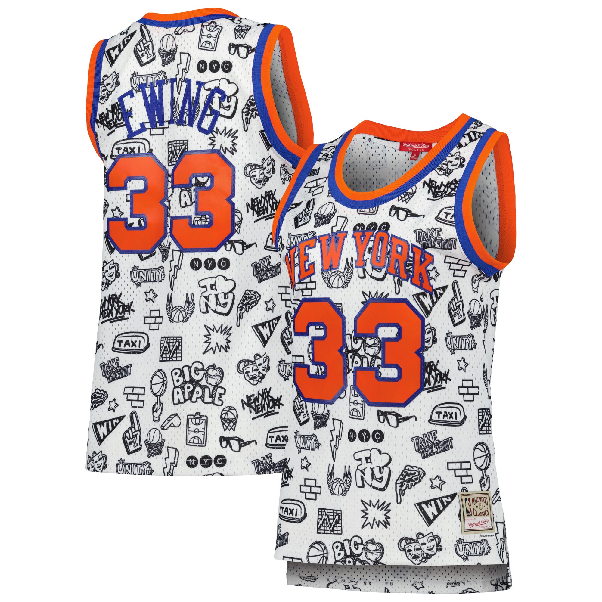Patrick Ewing New York Knicks Mitchell & Ness Women’s 1991 Doodle Swingman Jersey – White